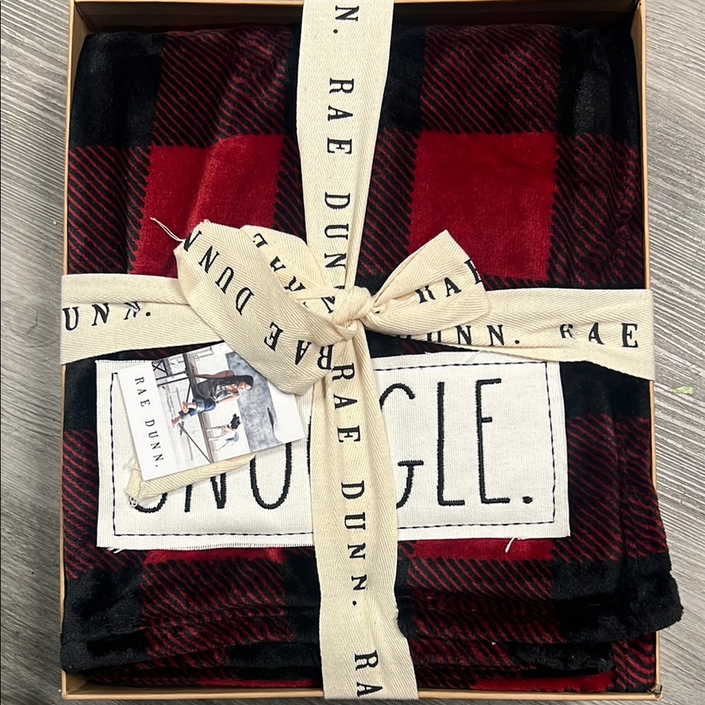 Rae Dunn Red and Black Plaid Holiday Blanket